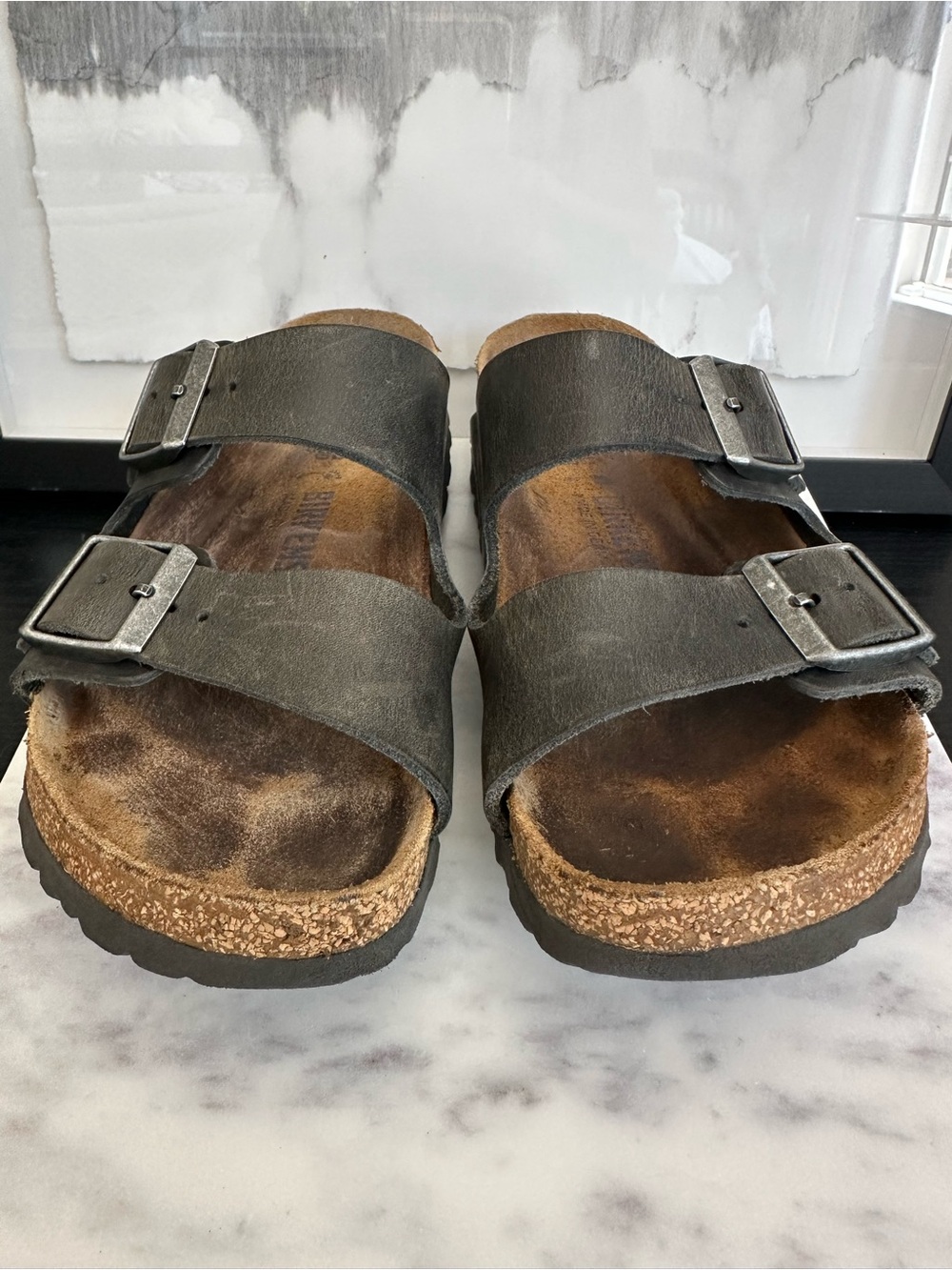 Birkenstock Two-Buckle Arizona Sandals - Charcoal Oiled Leather Size 36 - Picture 5 of 7